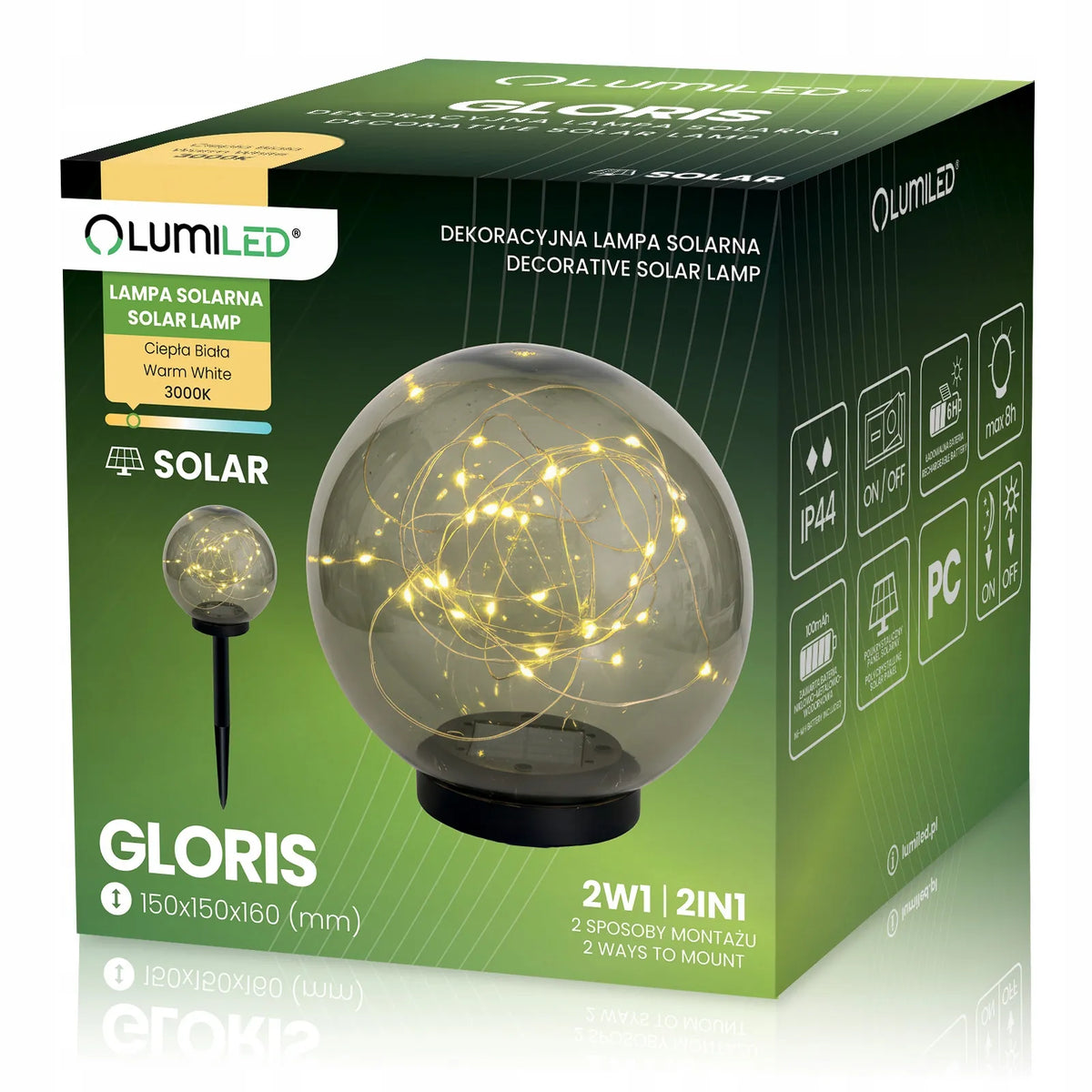 4x saulės LED sodo šviestuvai, įsmeigiami į žemę, dekoratyvinis dūminio stiklo rutulys, 15 cm