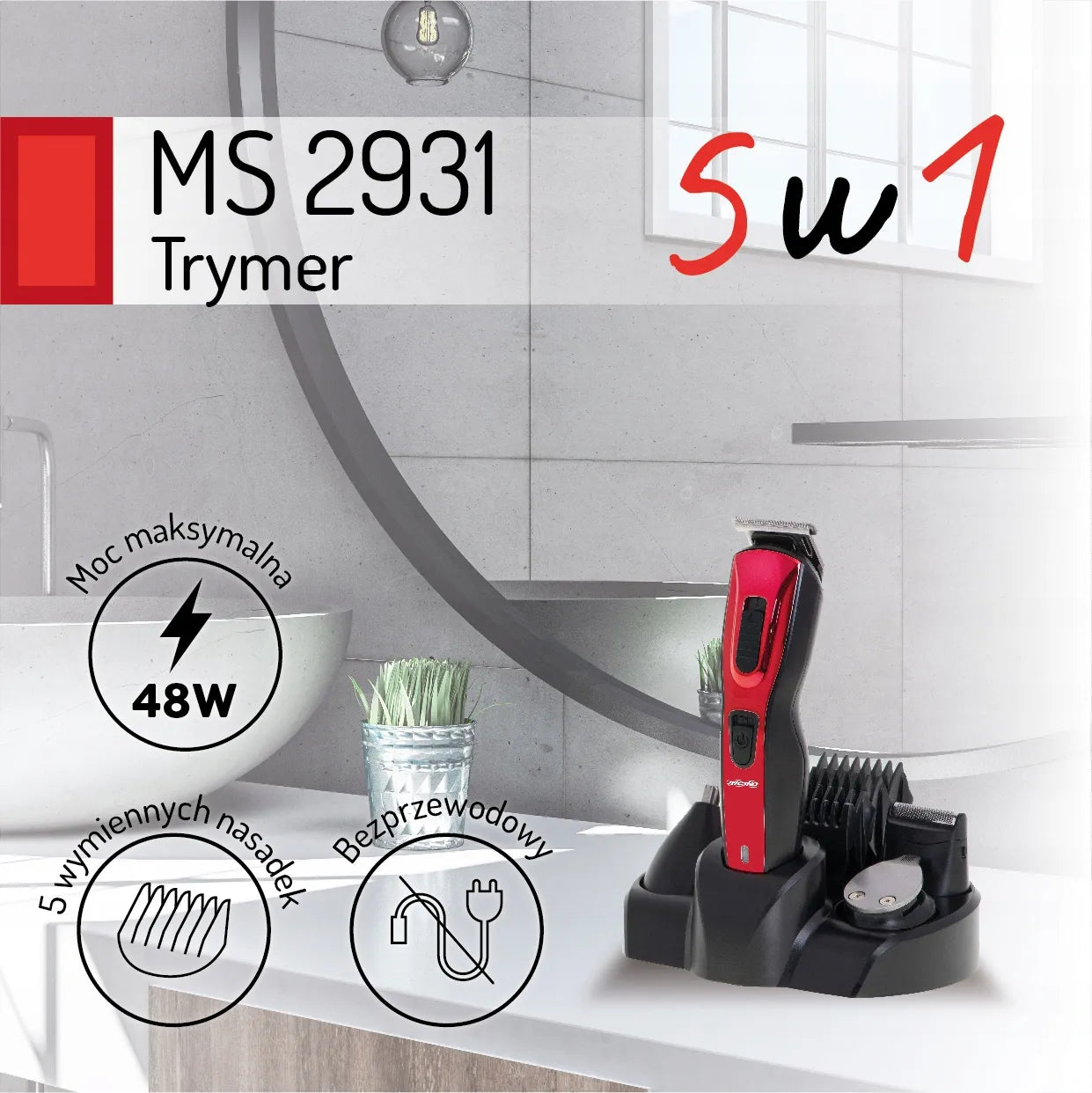 5-in-1 Mesko MS 2931 plaukų kirpimo mašinėlė, barzdaskutė ir trimeris