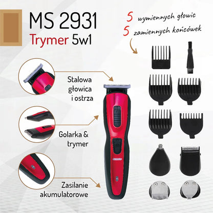 5-in-1 Mesko MS 2931 plaukų kirpimo mašinėlė, barzdaskutė ir trimeris