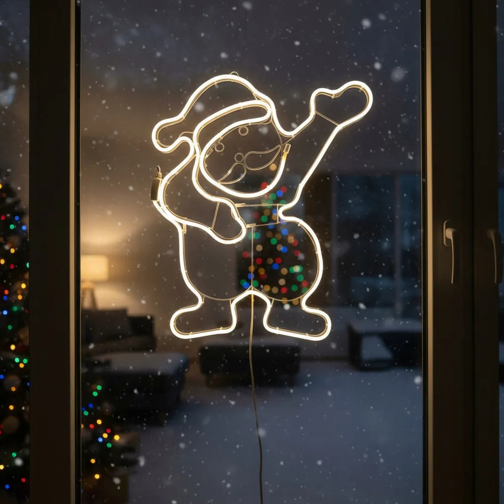 50 cm kabantis LED neoninis Kalėdų Senelis langui, šiltai balta šviesa