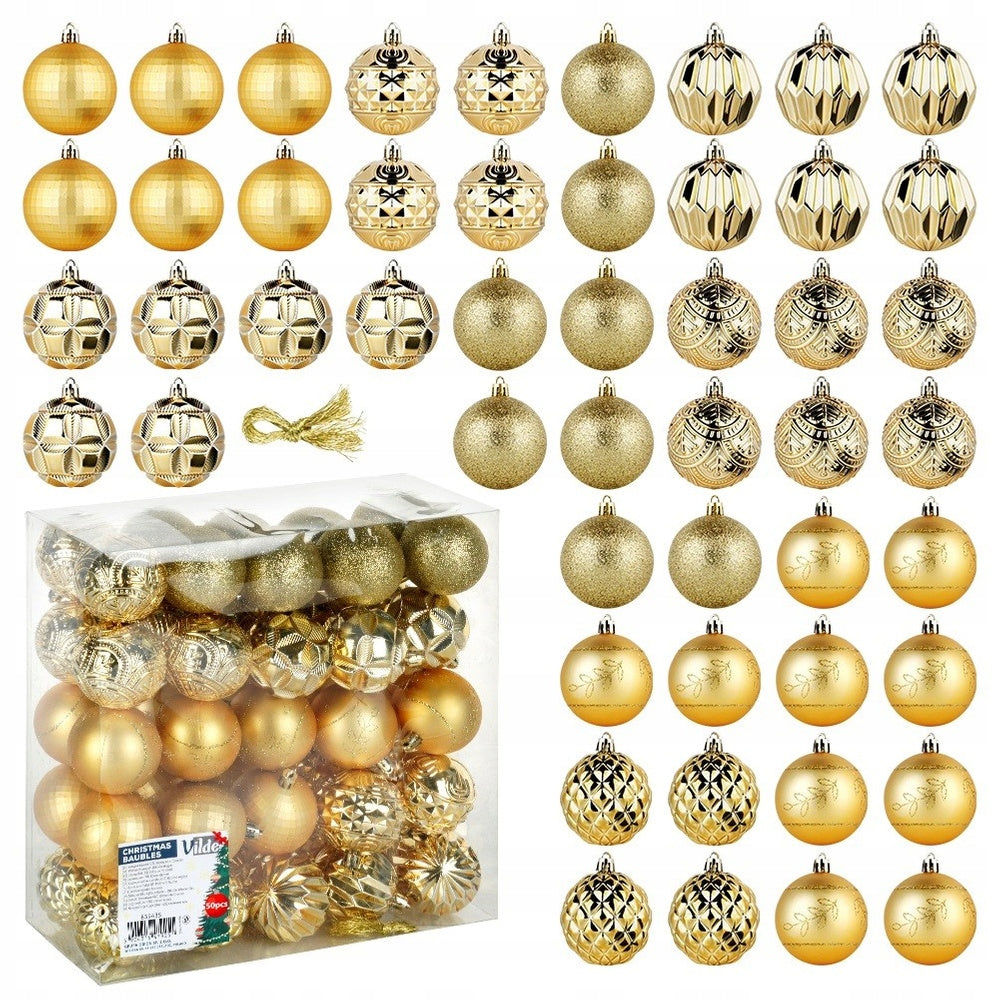 50x Kalėdiniai Eglutės Papuošalai Netrūkstami AUKSO Spalvos Rutuliukai Rinkinys