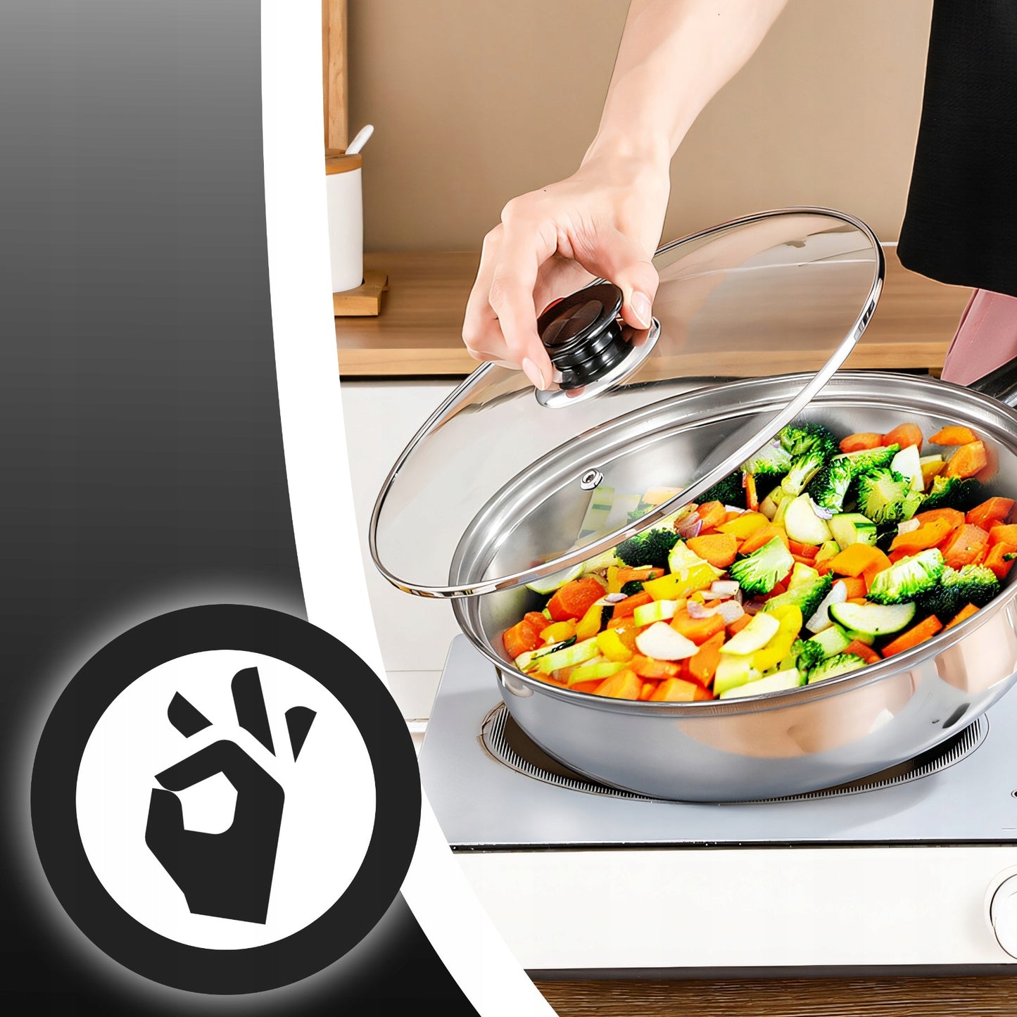 11 VIENETŲ VIRTUVĖS PUODŲ KOMPLEKTAS DUJOMS, INDUKCIJAI, ARBATINUKAS, KEPTUVĖ + DANGČIAI