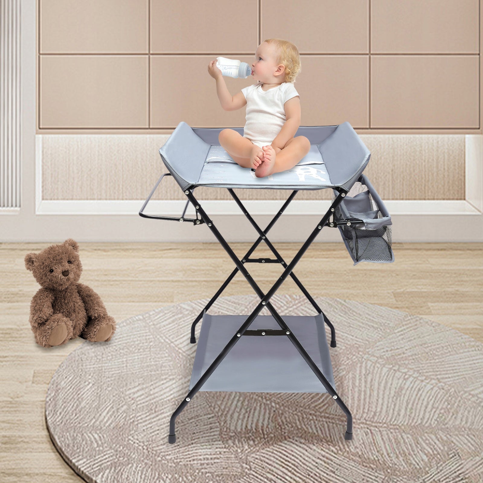 57x80x96cm Tamsiai pilka Sulankstoma pervystymo lentelė naujagimiams