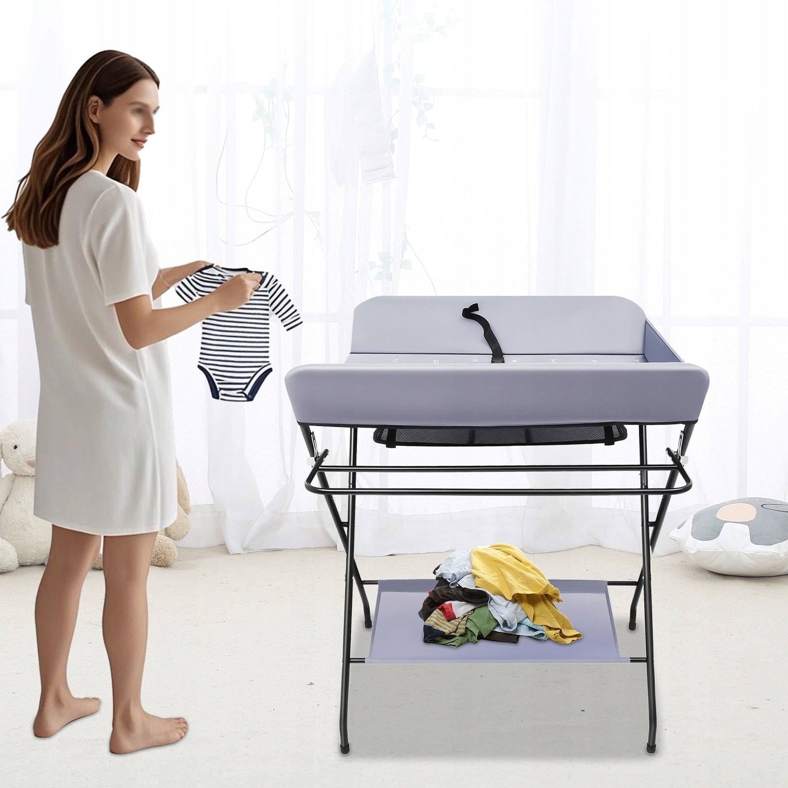 57x80x96cm Tamsiai pilka Sulankstoma pervystymo lentelė naujagimiams