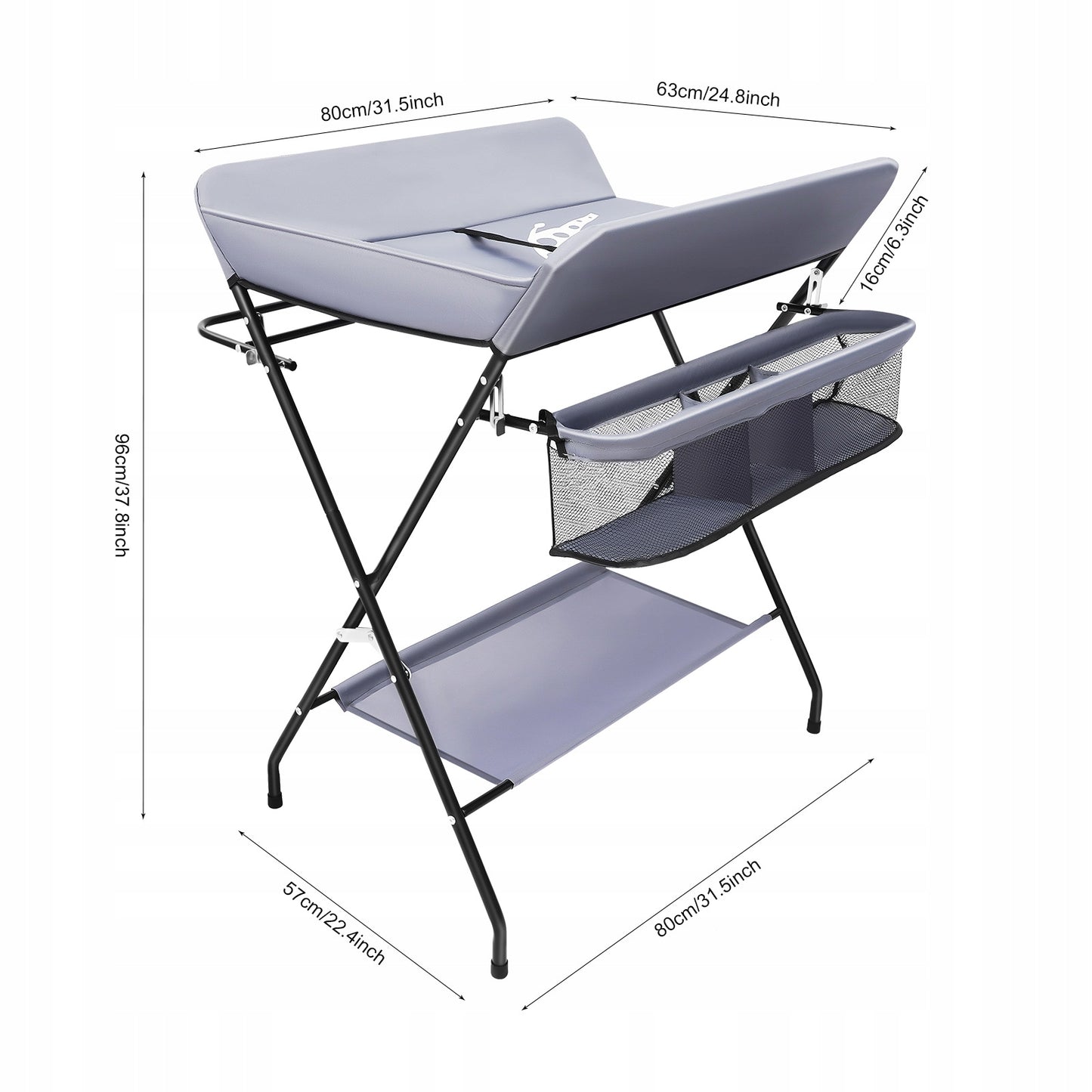 57x80x96cm Tamsiai pilka Sulankstoma pervystymo lentelė naujagimiams