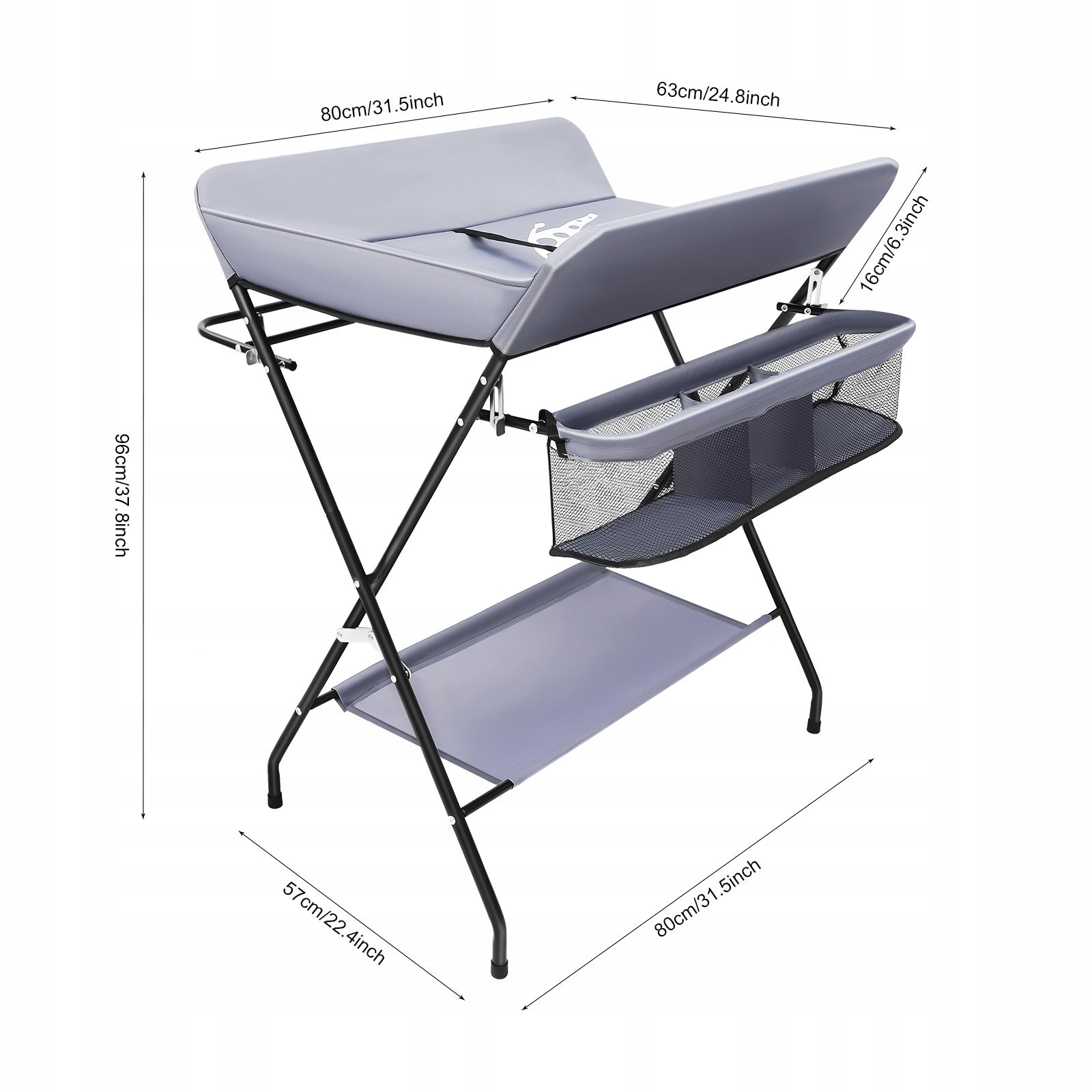 57x80x96cm Tamsiai pilka Sulankstoma pervystymo lentelė naujagimiams