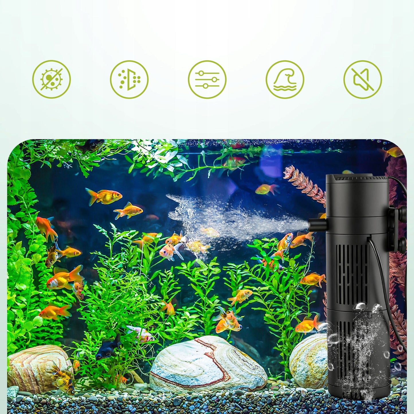 5W1 BIOLOGINIS VIDINIS FILTRAS AKVARIUMUI IKI 150L 500l/h SU UV-C LEMPA