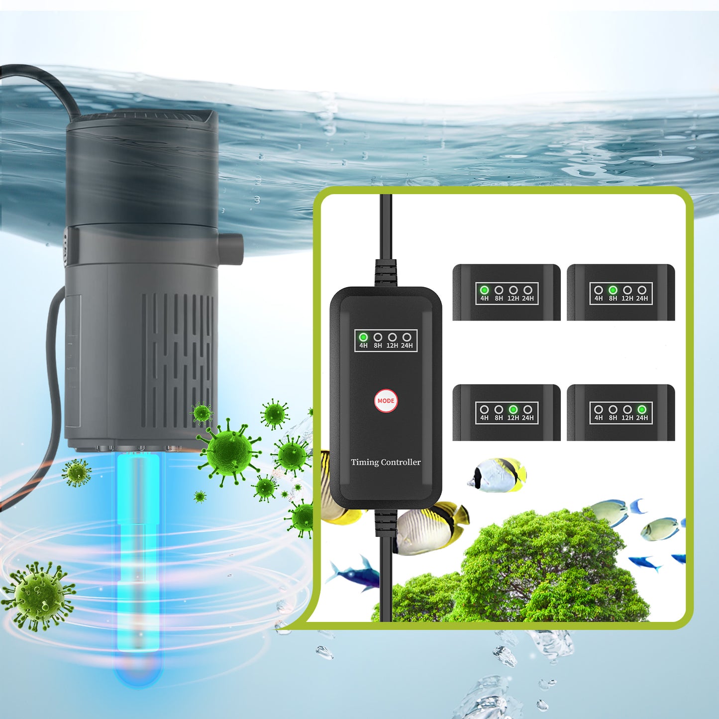 5W1 BIOLOGINIS VIDINIS FILTRAS AKVARIUMUI IKI 150L 500l/h SU UV-C LEMPA