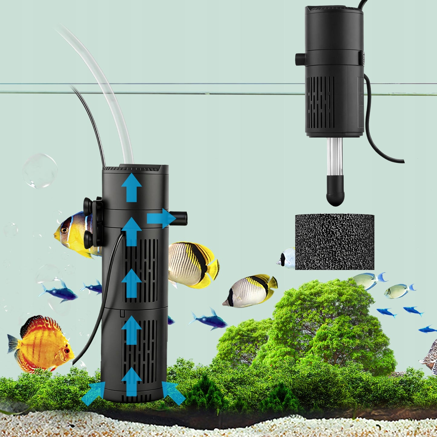 5W1 BIOLOGINIS VIDINIS FILTRAS AKVARIUMUI IKI 150L 500l/h SU UV-C LEMPA