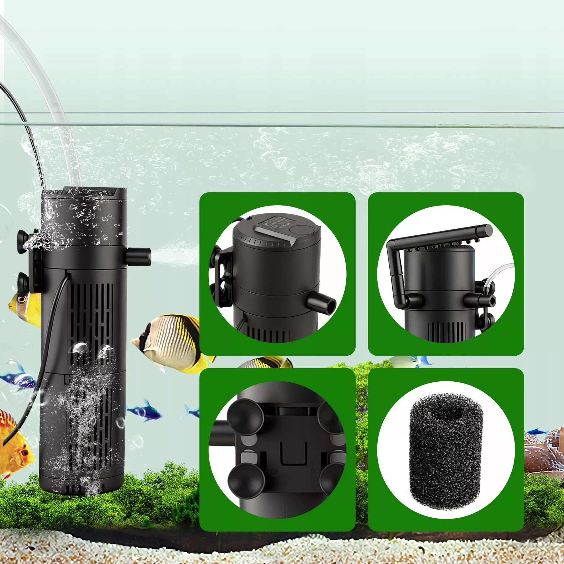 5W1 BIOLOGINIS VIDINIS FILTRAS AKVARIUMUI IKI 150L 500l/h SU UV-C LEMPA