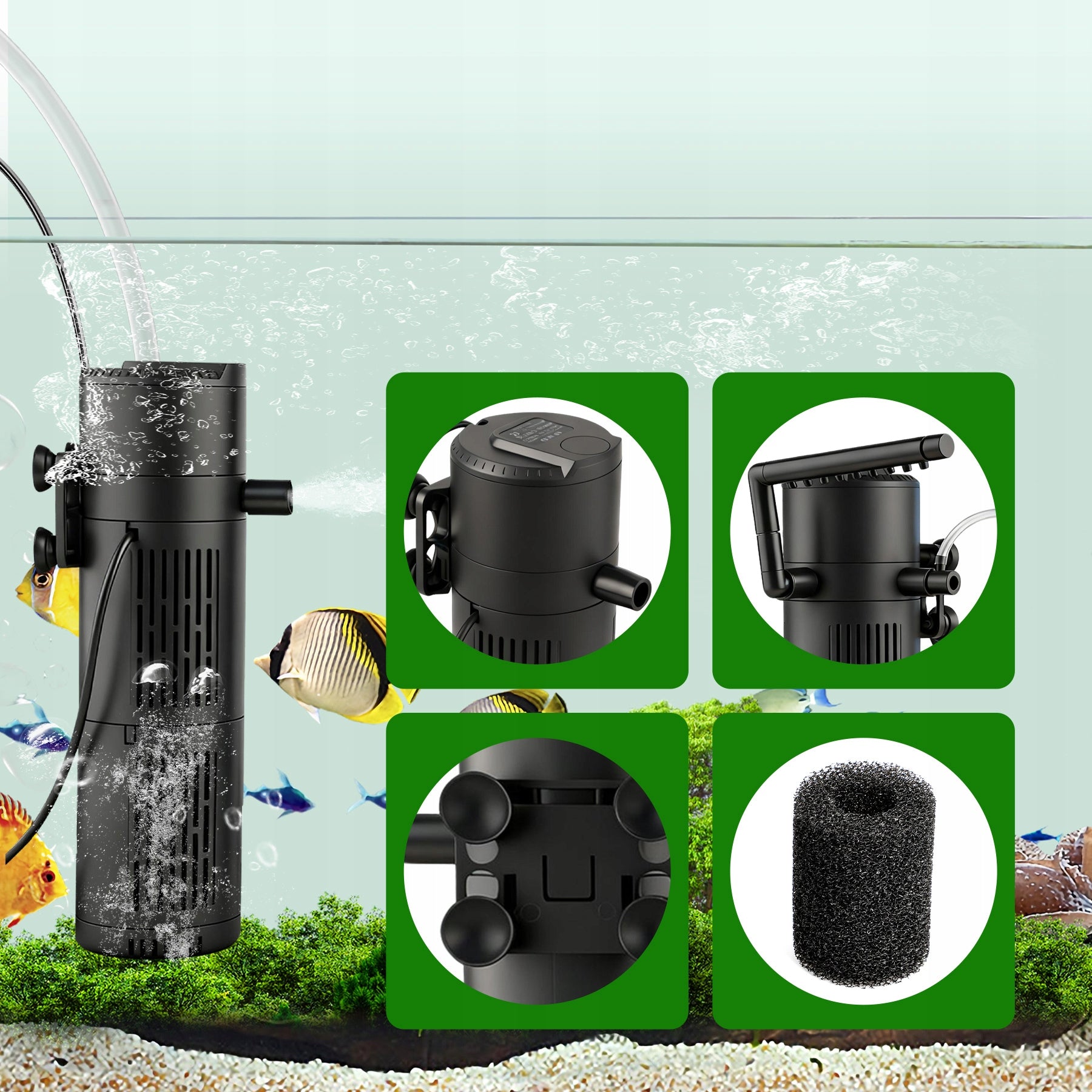 5W1 BIOLOGINIS VIDINIS FILTRAS AKVARIUMUI IKI 150L 500l/h SU UV-C LEMPA