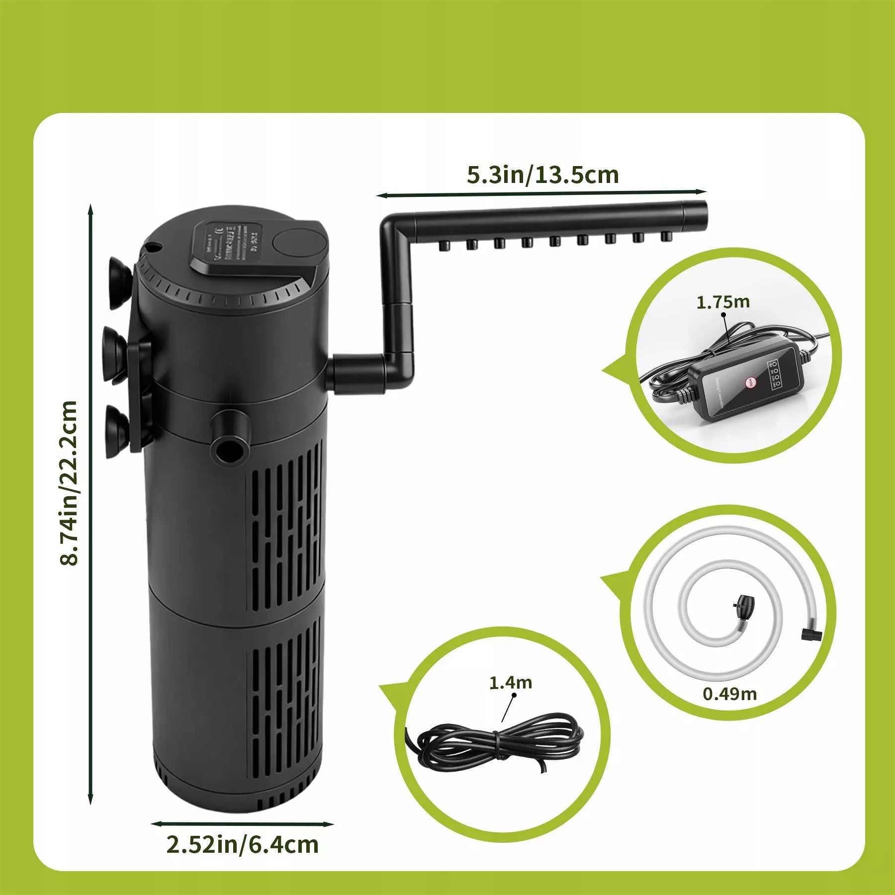 5W1 BIOLOGINIS VIDINIS FILTRAS AKVARIUMUI IKI 150L 500l/h SU UV-C LEMPA