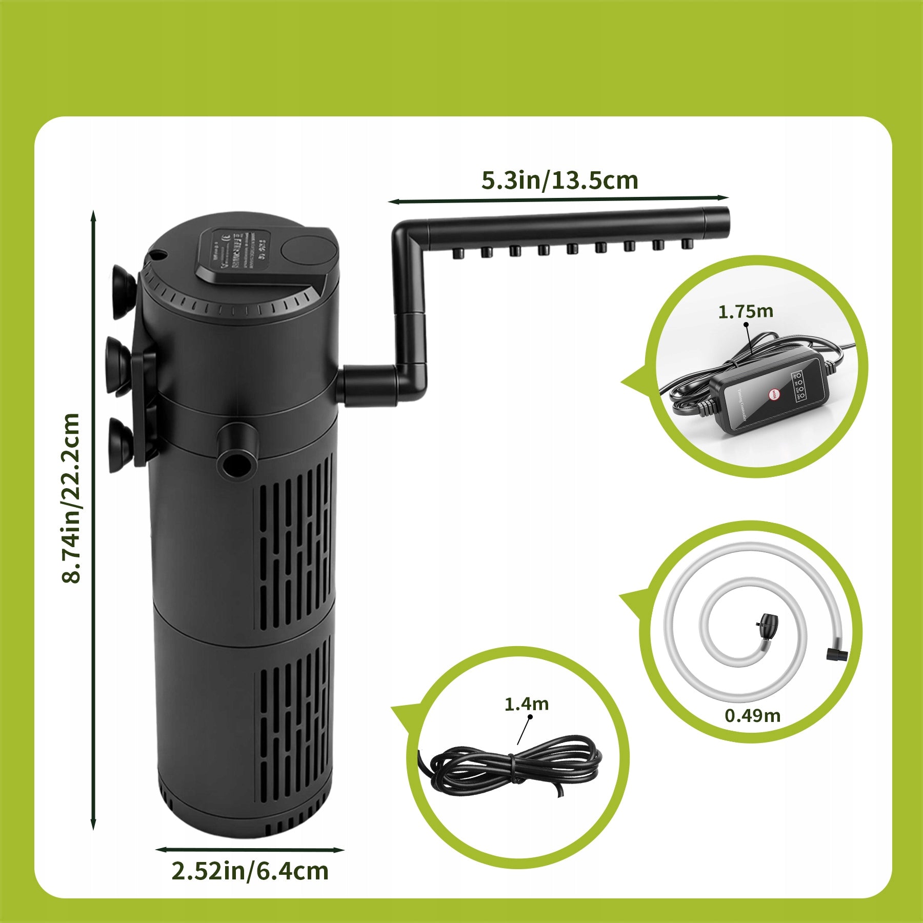 5W1 BIOLOGINIS VIDINIS FILTRAS AKVARIUMUI IKI 150L 500l/h SU UV-C LEMPA