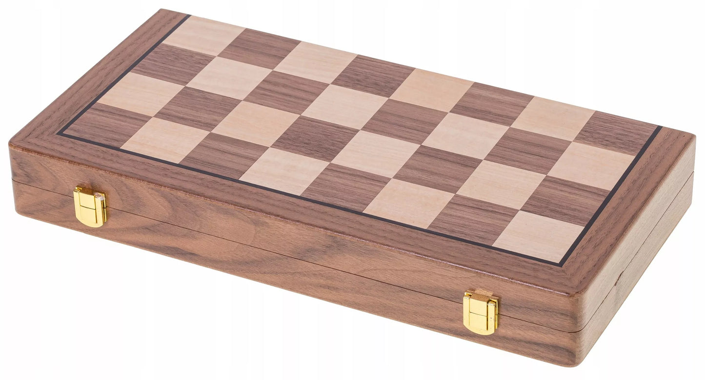 Dužie medinės magnetinės šaškės ir šachmatai 380 - Graikinis riešutas + 2 x papildoma valdovė