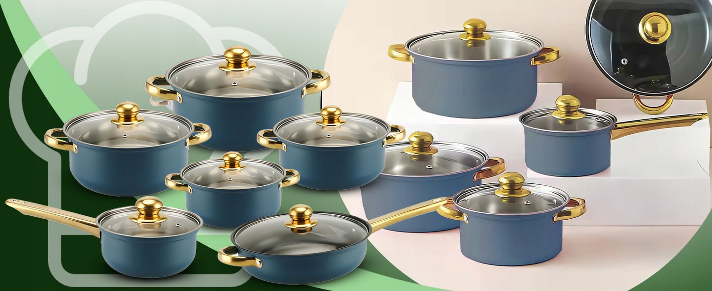 12 elementų nerūdijančio plieno virtuvės puodų ir keptuvės rinkinys su dangčiais