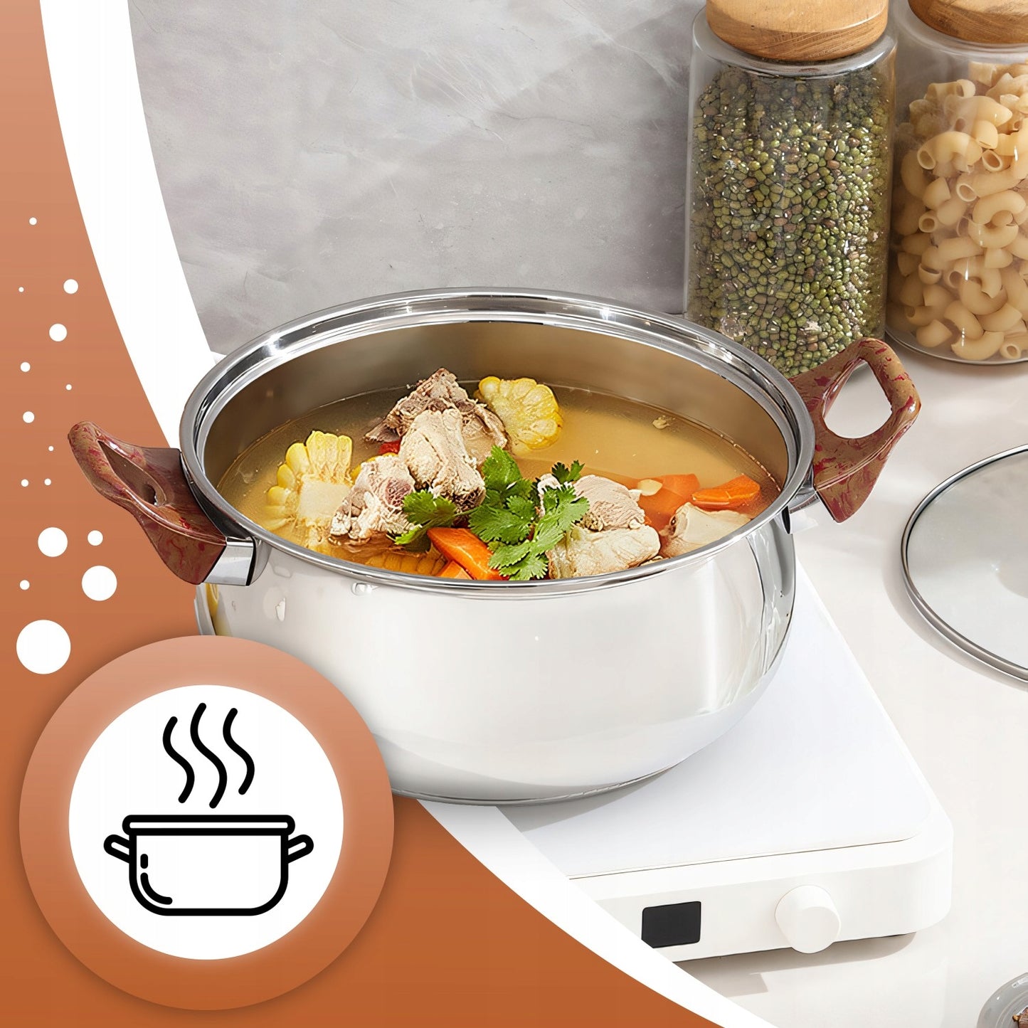 11 VIENETŲ VIRTUVĖS PUODŲ KOMPLEKTAS DUJOMS, INDUKCIJAI, ARBATINUKAS, KEPTUVĖ + DANGČIAI