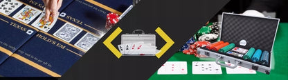 Pokerio rinkinys su 500 žetonų, kortomis ir lagaminu