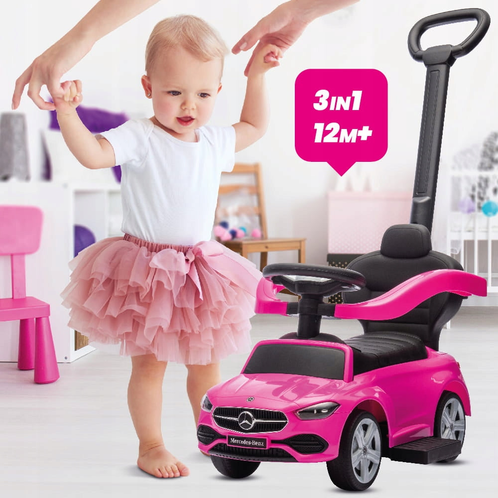 Vaikiškas stumdukas-važiuoklis mergaitei Mercedes C-Class, su atrama kojoms