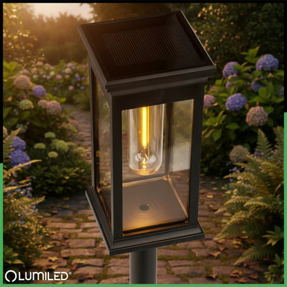 6x Solarinė sodo LED lempa, įsmeigiama į žemę, IP44, dekoratyvinis stulpelis
