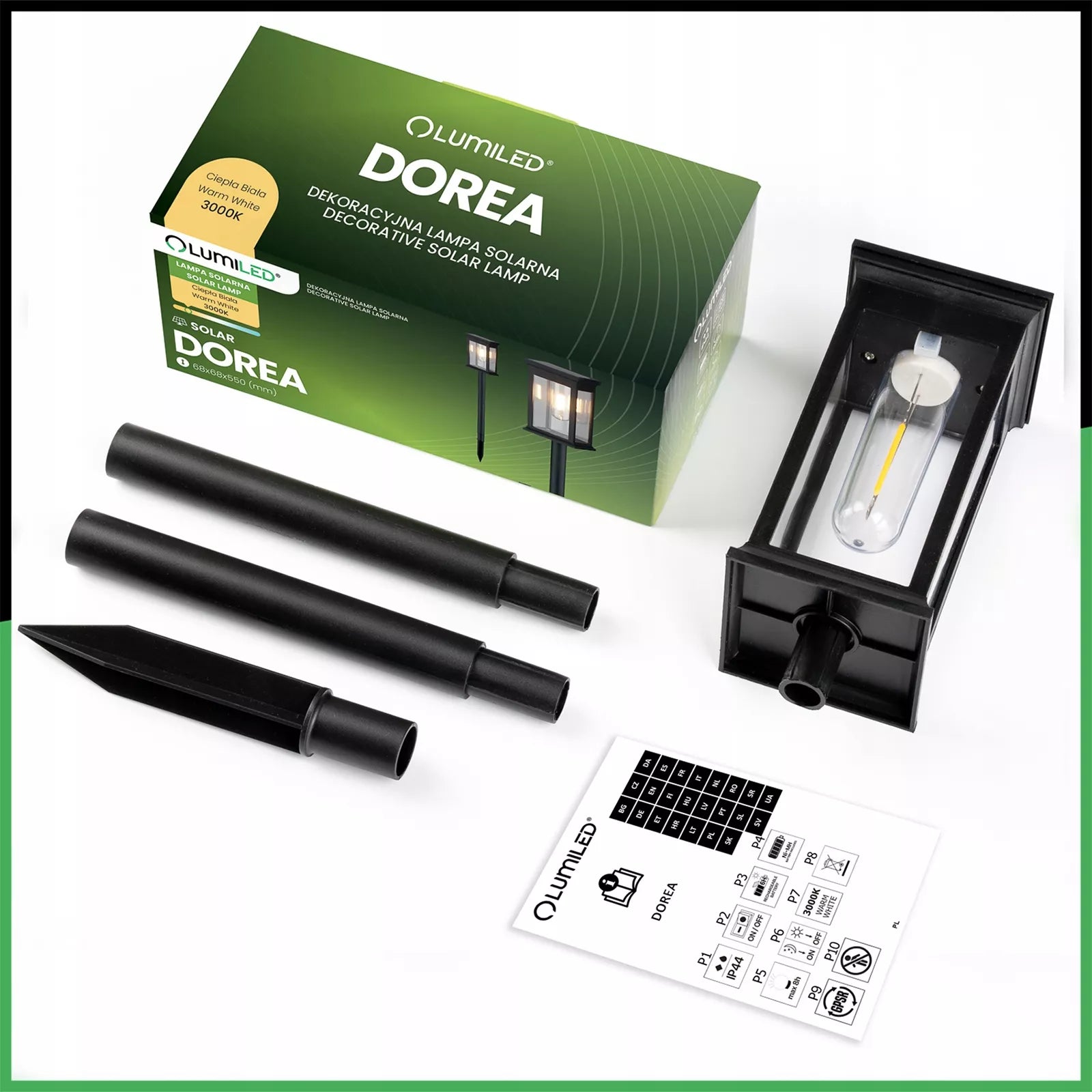 6x Solarinė sodo LED lempa, įsmeigiama į žemę, IP44, dekoratyvinis stulpelis