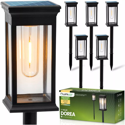 6x Solarinė sodo LED lempa, įsmeigiama į žemę, IP44, dekoratyvinis stulpelis