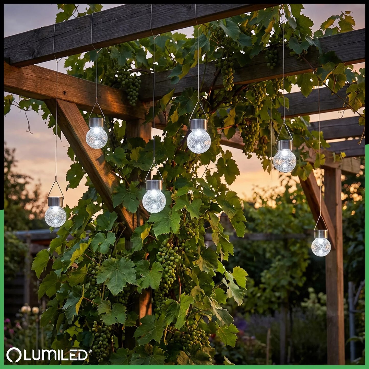 6x Solarna lampa ogrodowa LED wisząca szklana kula lampion ogrodowy GIRLANDA