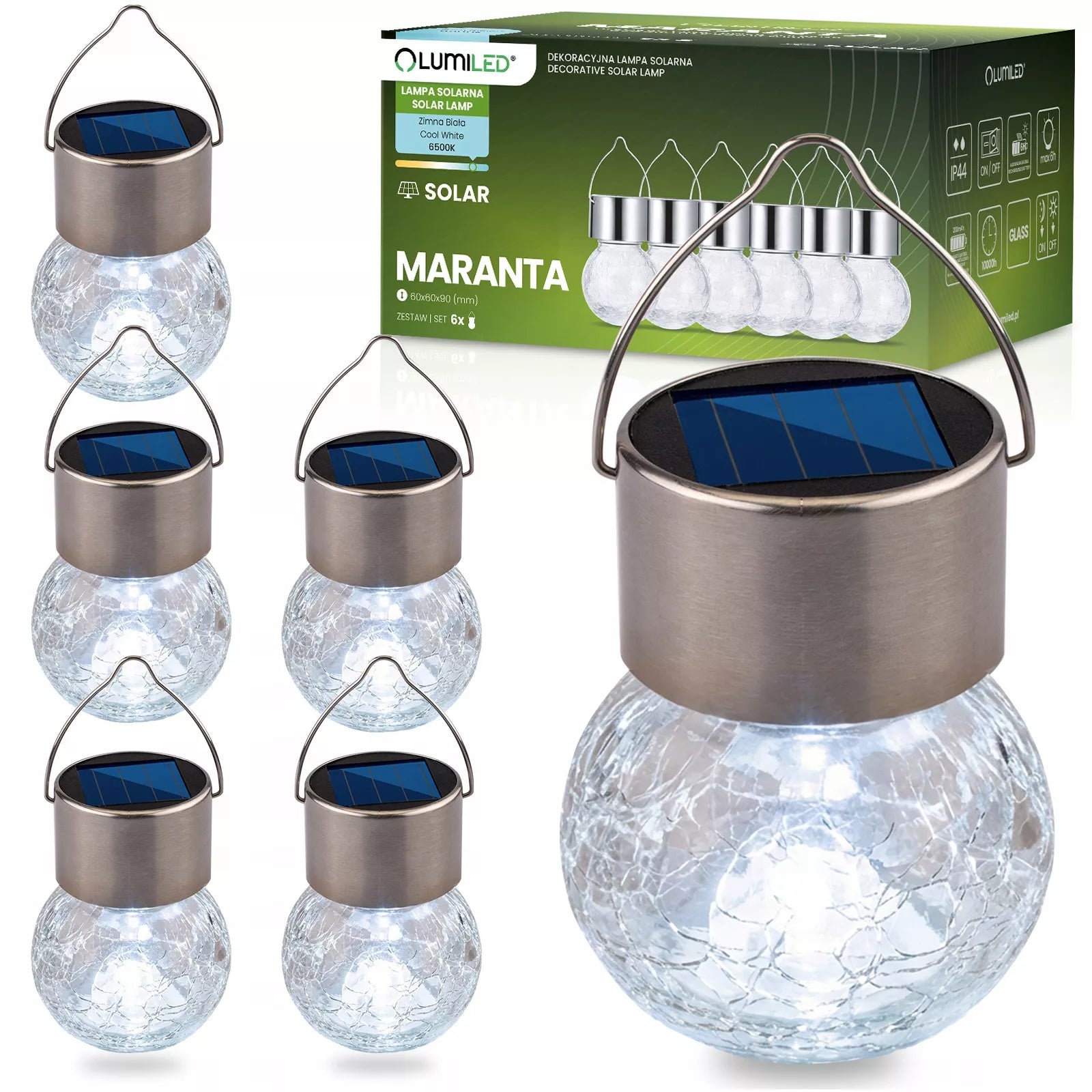 6x Solarna lampa ogrodowa LED wisząca szklana kula lampion ogrodowy GIRLANDA