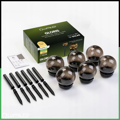 6x LED saulės sodo lempa 10cm įsmeigiama dekoratyvinė rūkyto stiklo rutulio formos