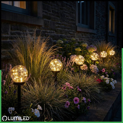 6x LED saulės sodo lempa 10cm įsmeigiama dekoratyvinė rūkyto stiklo rutulio formos