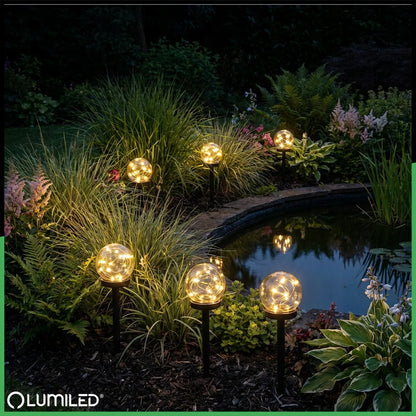 6x LED saulės sodo lempa 10cm įsmeigiama dekoratyvinė rūkyto stiklo rutulio formos