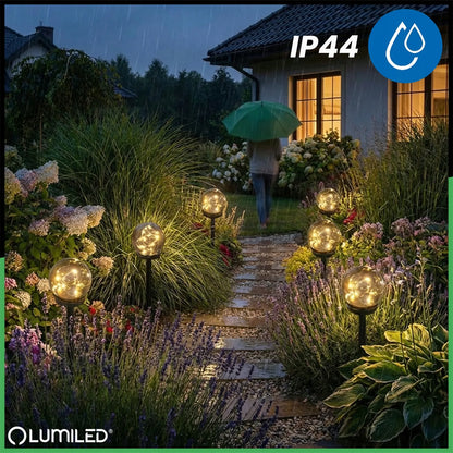 6x LED saulės sodo lempa 10cm įsmeigiama dekoratyvinė rūkyto stiklo rutulio formos