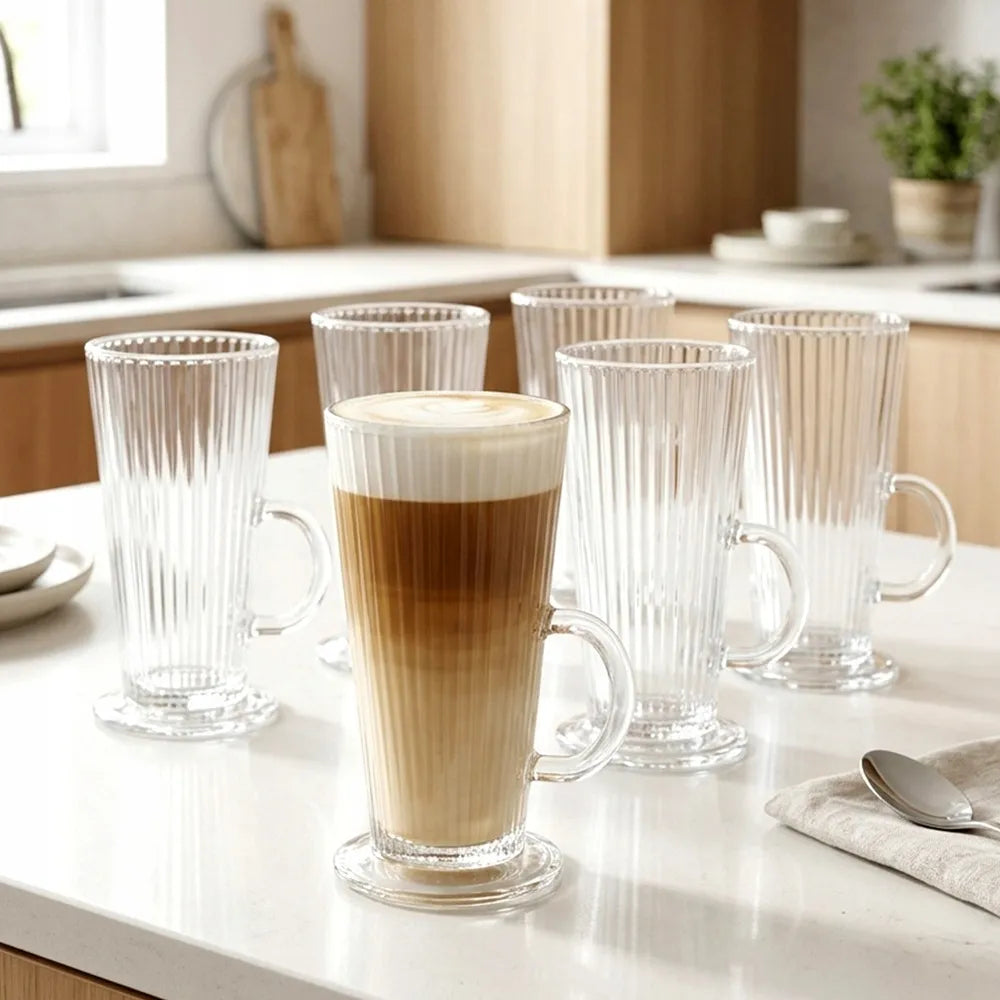 6x Rumbuotos stiklinės LATTE kavai, kapučino, arbatai ir desertams