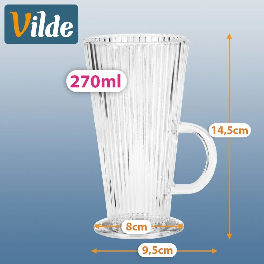 6x Rumbuotos stiklinės LATTE kavai, kapučino, arbatai ir desertams