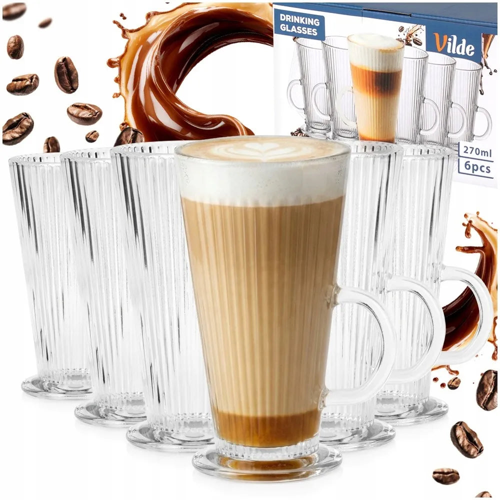 6x Rumbuotos stiklinės LATTE kavai, kapučino, arbatai ir desertams