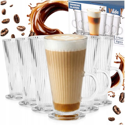 6x Rumbuotos stiklinės LATTE kavai, kapučino, arbatai ir desertams