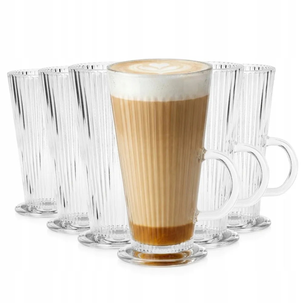 6x Rumbuotos stiklinės LATTE kavai, kapučino, arbatai ir desertams