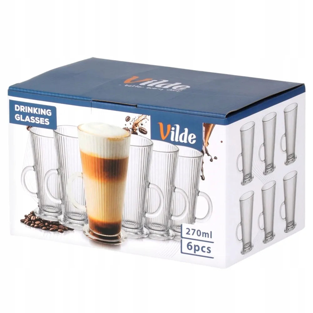 6x Rumbuotos stiklinės LATTE kavai, kapučino, arbatai ir desertams
