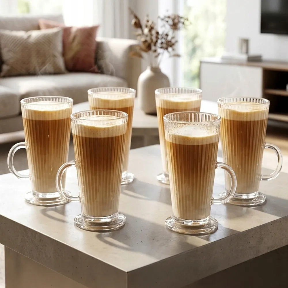 6x Rumbuotos stiklinės LATTE kavai, kapučino, arbatai ir desertams