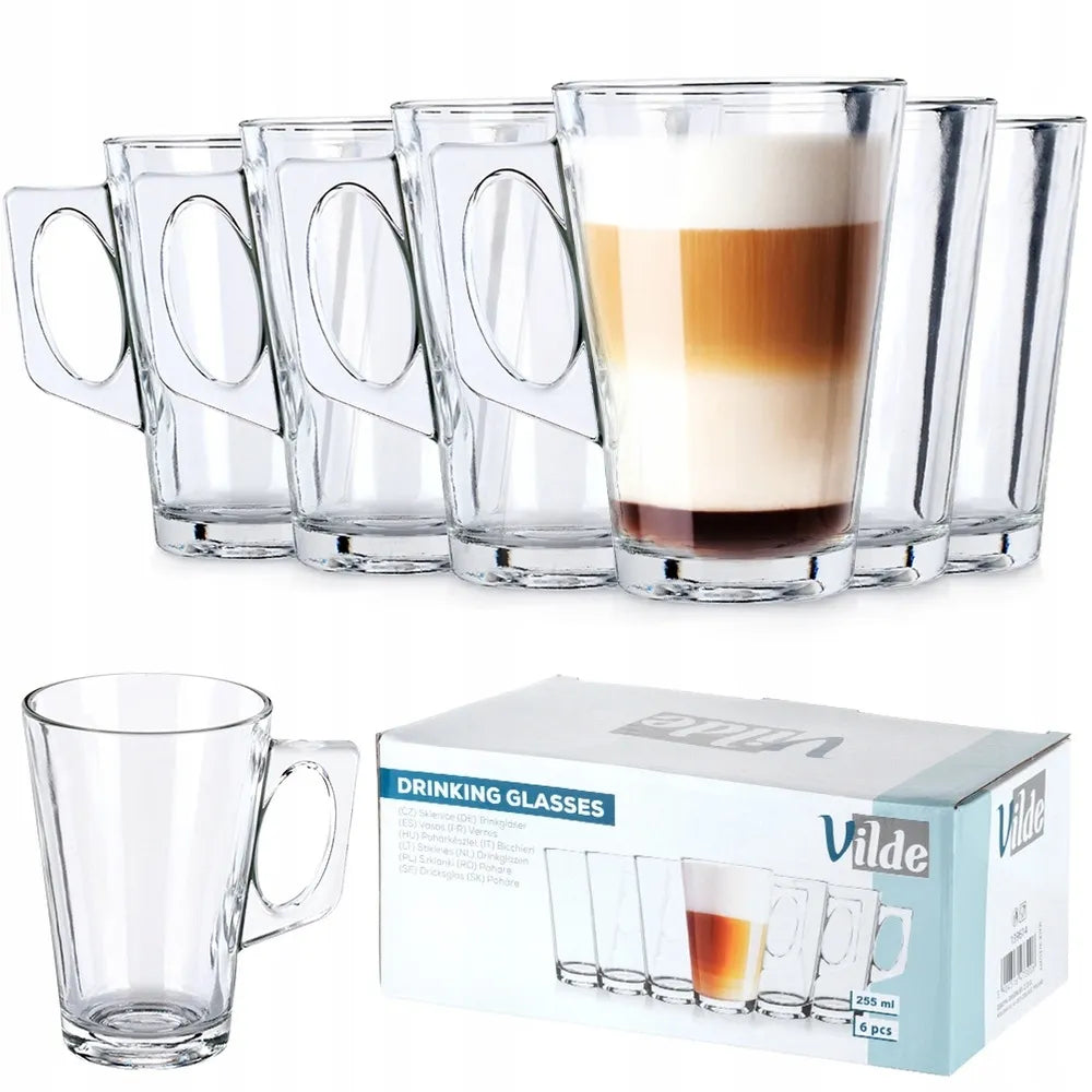 6x stiklinių rinkinys kavai, latte ir arbatai