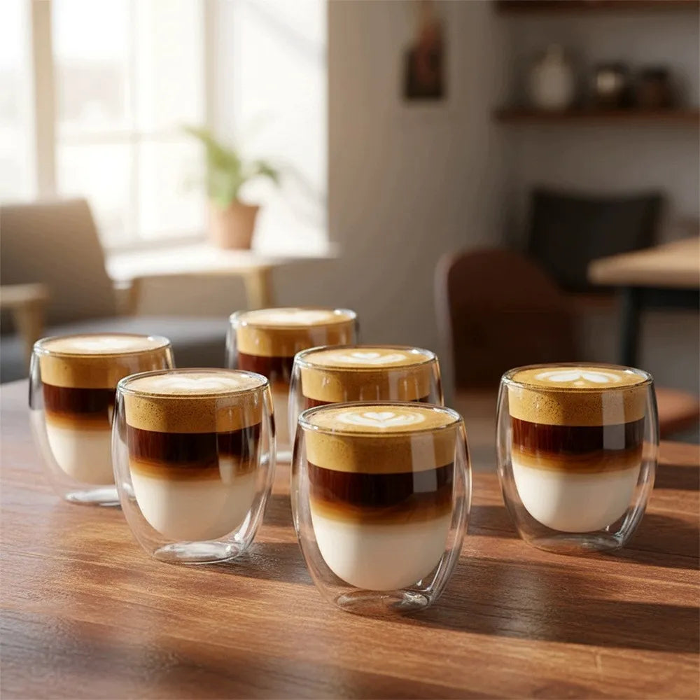 6x Terminės stiklinės su dvigubomis sienelėmis kavai ir arbatai, 370 ml