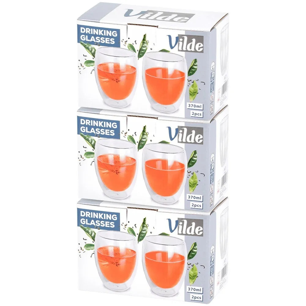 6x Terminės stiklinės su dvigubomis sienelėmis kavai ir arbatai, 370 ml