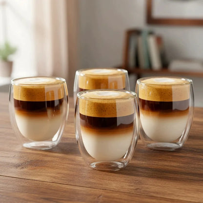 6x Terminės stiklinės su dvigubomis sienelėmis kavai ir arbatai, 370 ml