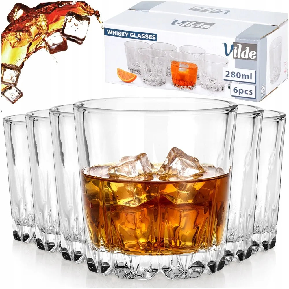 6x Vilde stiklinės viskiui, gėrimams, 280 ml komplektas