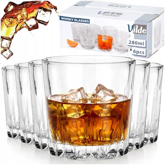 6x Vilde stiklinės viskiui, gėrimams, 280 ml komplektas