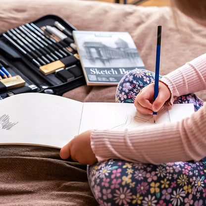 Profesionalus piešimo ir eskizavimo rinkinys 42in1, pieštukai, dėklas, eskizų sąsiuvinis