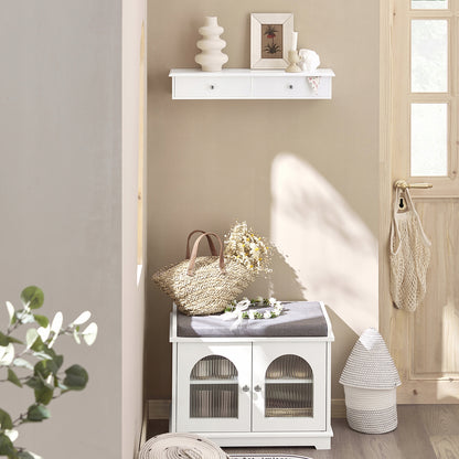 Sobuy Baltas sieninis pakabinamas su 2 stalčiais lentynų stovas svetainei FRG43-W