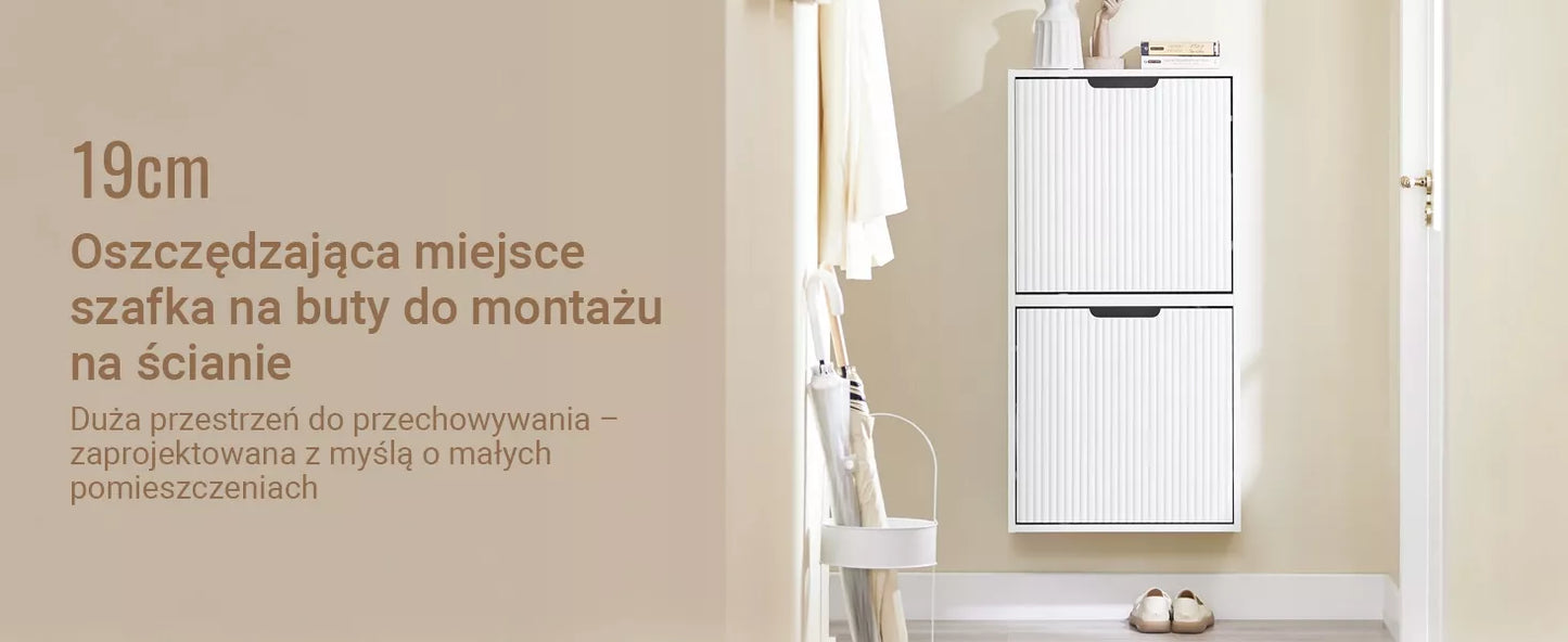 SoBuy Batų spintelė 2 atvartų drabužinė, sieninis organizatorius, balta FSR204-W