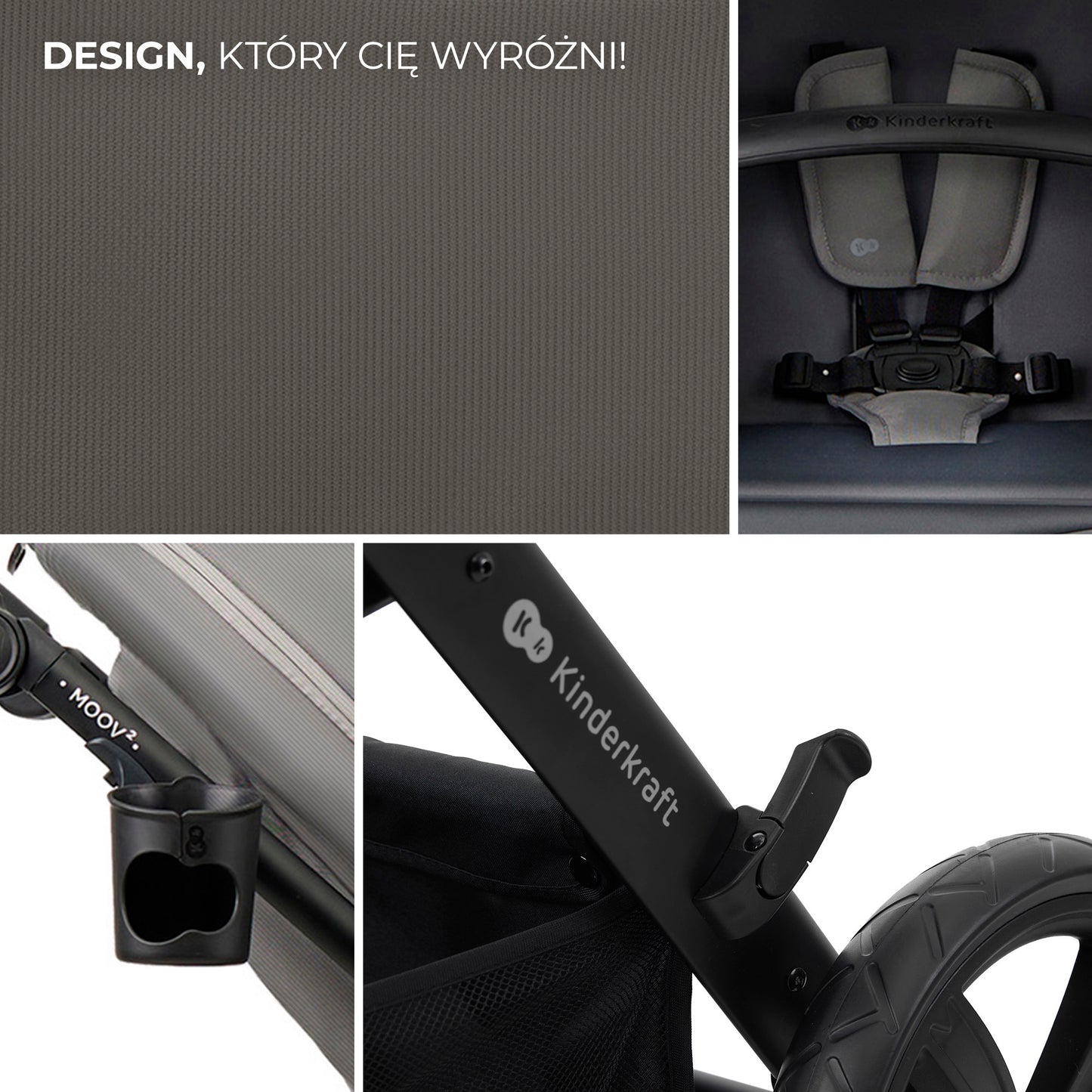 Daugiafunkcis 3 viename vežimėlis MOOV 2 AIR su automobilio kėdute MINK PRO, pilkas