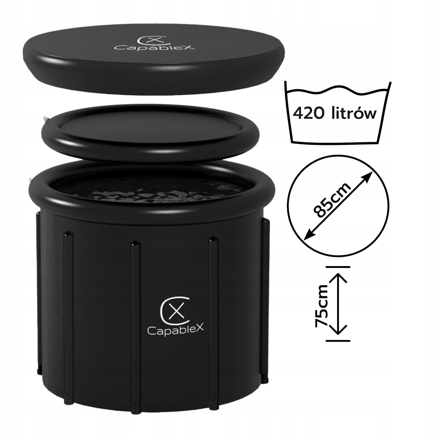 BALIA BANIA vandens vonia ledinė statinė CAPABLEX 420L dangtis 420L