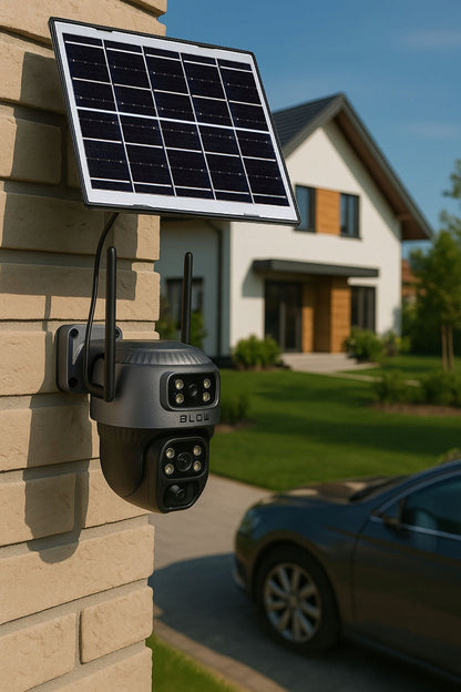 Saulės energija maitinama lauko WiFi IP kamera, 4MP, 2 objektyvai, belaidė, išmanioji, IP66